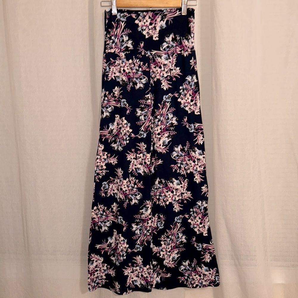 Hot Kiss S Navy Pink White Blue Floral High Waist Butter-soft Wide Leg Pants